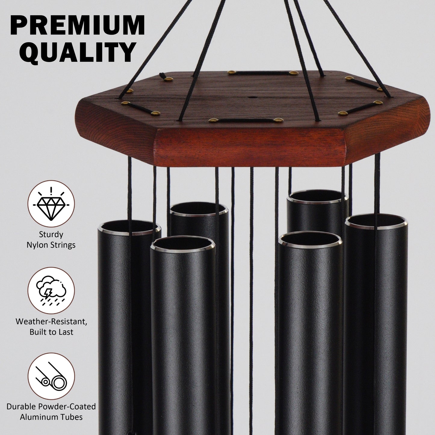 46'' Wind Chimes for Outside Deep Tone Pine Wood, Black