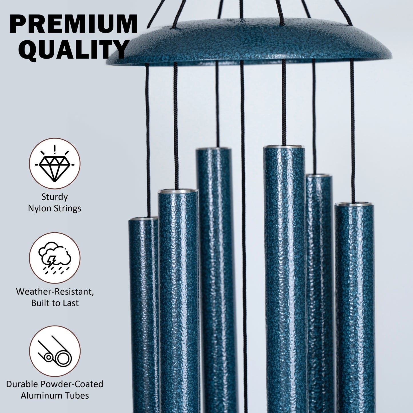 38" Wind Chimes for Outside Deep Tone Pacific Blue