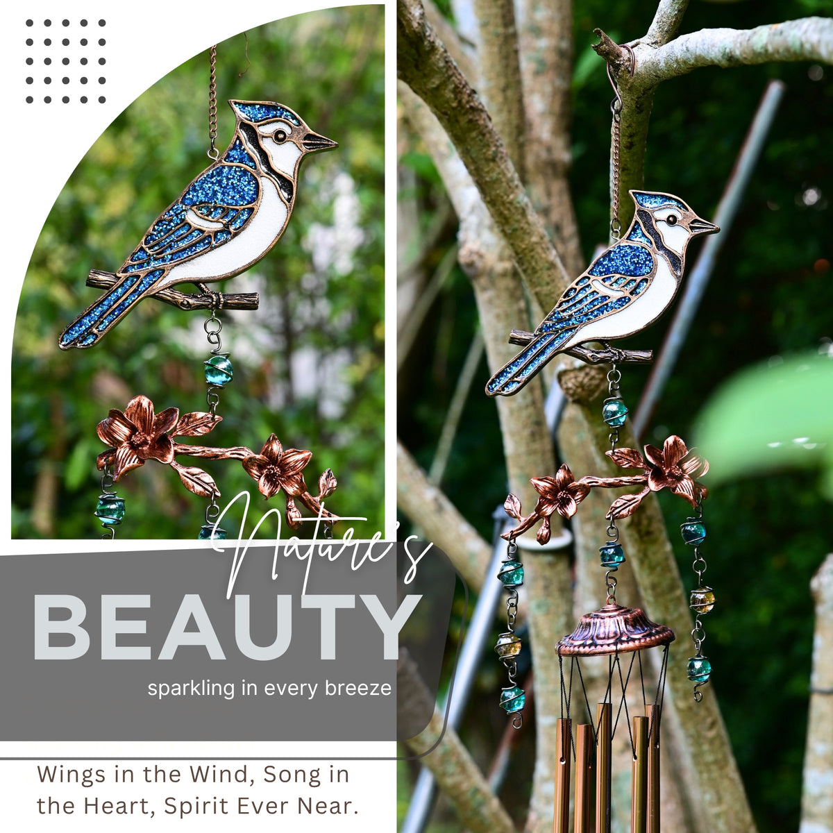 Blue Jay Wind Chimes Gift for Mom | 32" Outdoor Porch Decor | Memorial Sympathy | Mother's Day Gift| BlueJay
