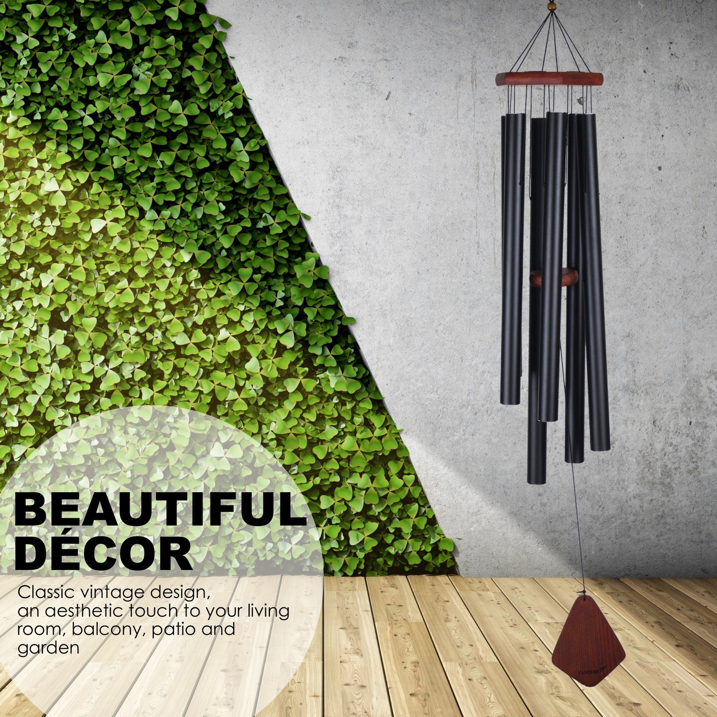 46'' Wind Chimes for Outside Deep Tone Pine Wood, Black