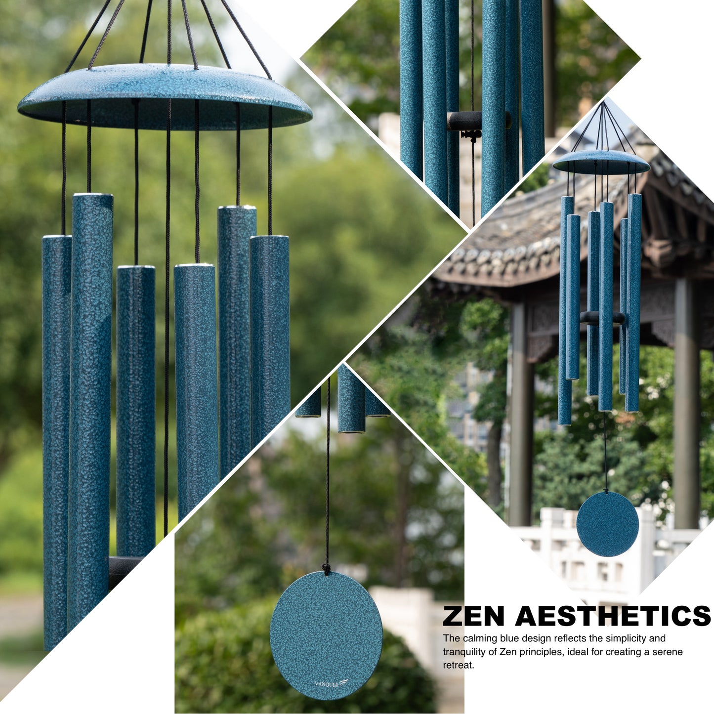 38" Wind Chimes for Outside Deep Tone Pacific Blue