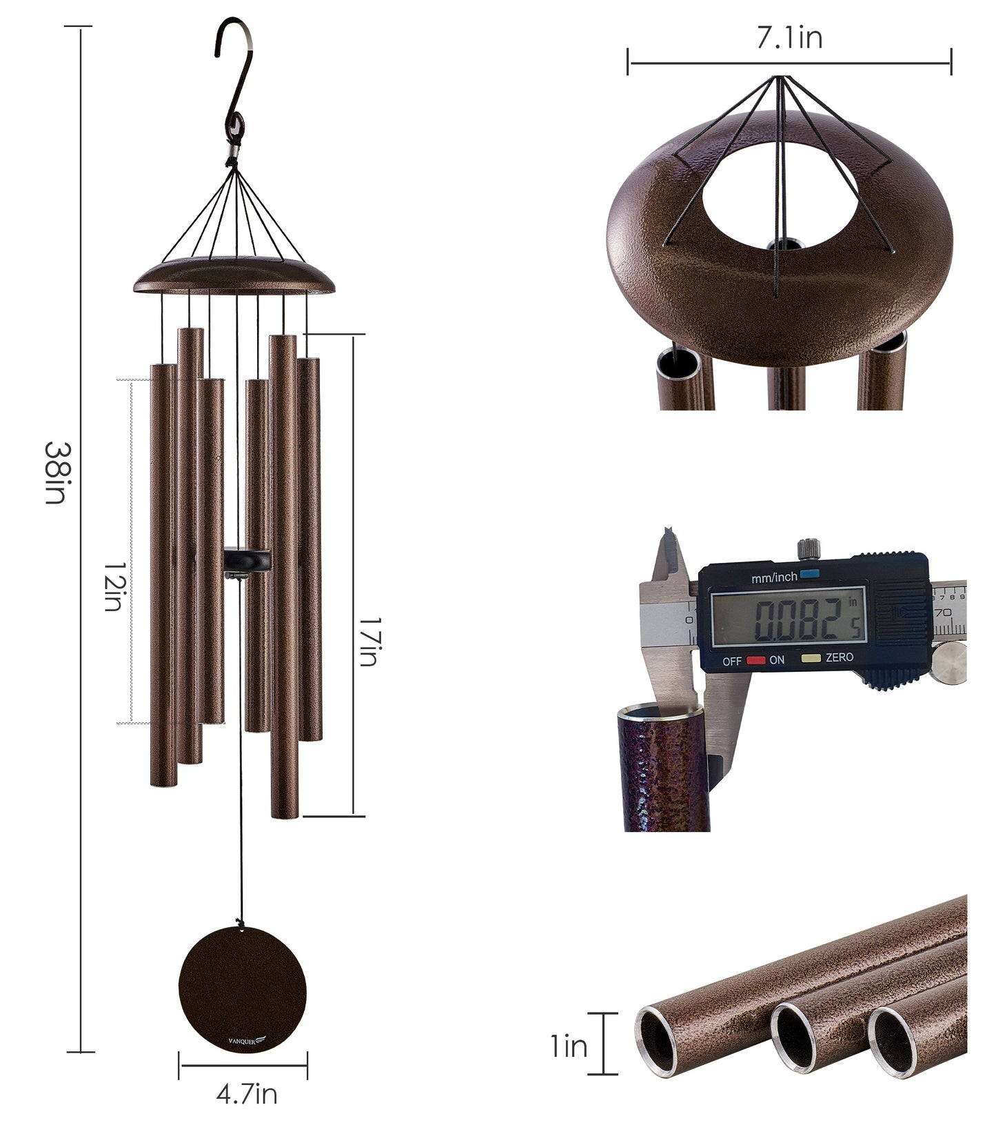 38" Wind Chimes for Outside Deep Tone Bronze