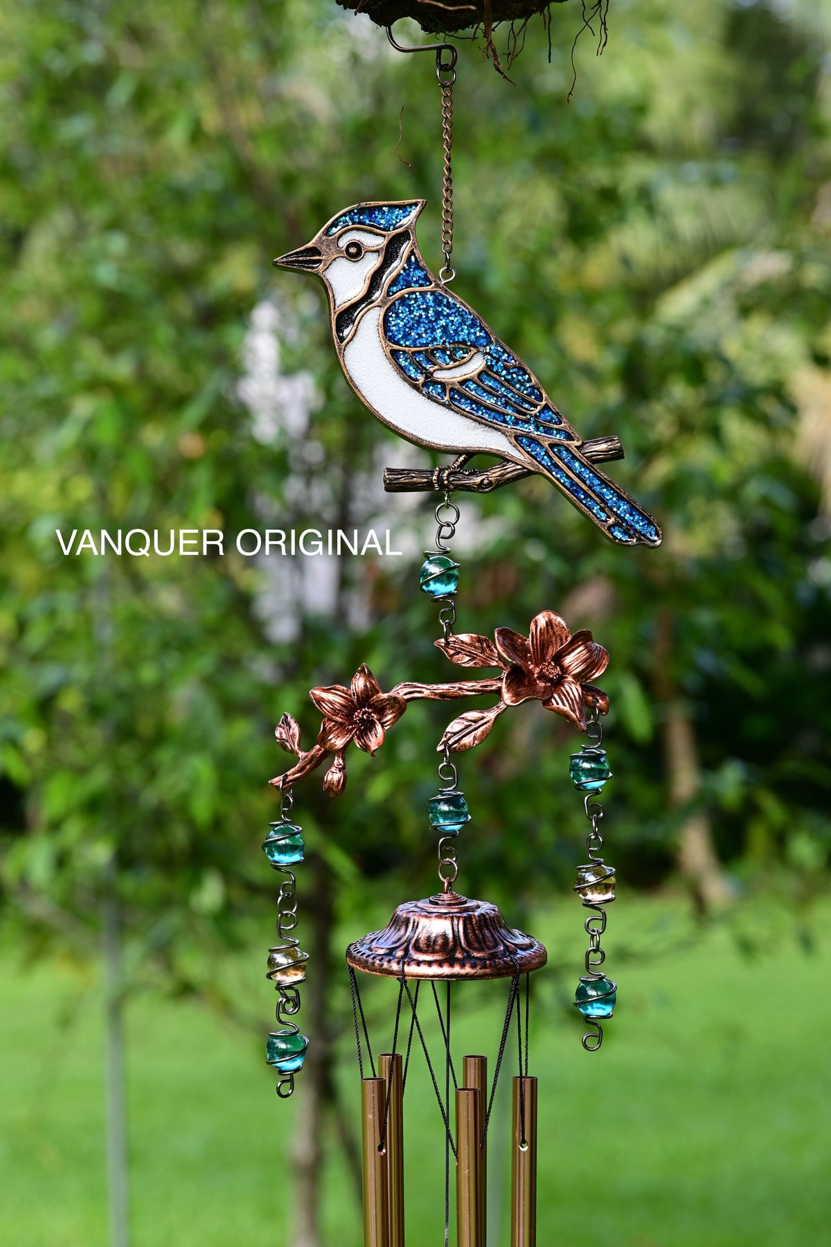 Blue Jay Wind Chimes Gift for Mom | 32" Outdoor Porch Decor | Memorial Sympathy | Mother's Day Gift| BlueJay