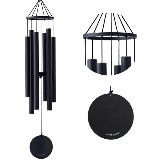 38 in Satin Black Metal Ring Deep Tone Wind Chime
