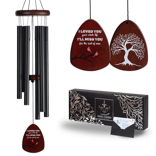 Memorial Wind Chimes for Loss of Loved One, Windchimes in Memory of a Loved One, Sympathy Gift Baskets, Bereavement Condolence Gifts, Memorial Gifts for Loss of Mom, 32" Sympathy Cardinal, Black
