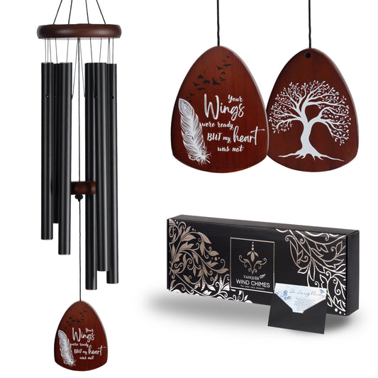 Memorial Wind Chimes for Loss of Loved One, Windchimes in Memory of a Loved One, Sympathy Gift Baskets, Bereavement Condolence Gifts, Memorial Gifts for Loss of Mom, 32" Sympathy Feather, Black