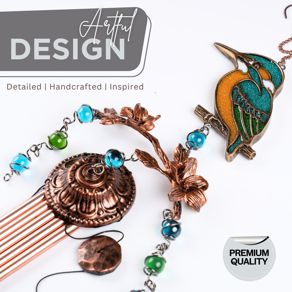 KingFisher Wind Chimes Gift for Mom | 32" Outdoor Porch Decor | Memorial Sympathy | Mother's Day Gift | Bird Lover Gift
