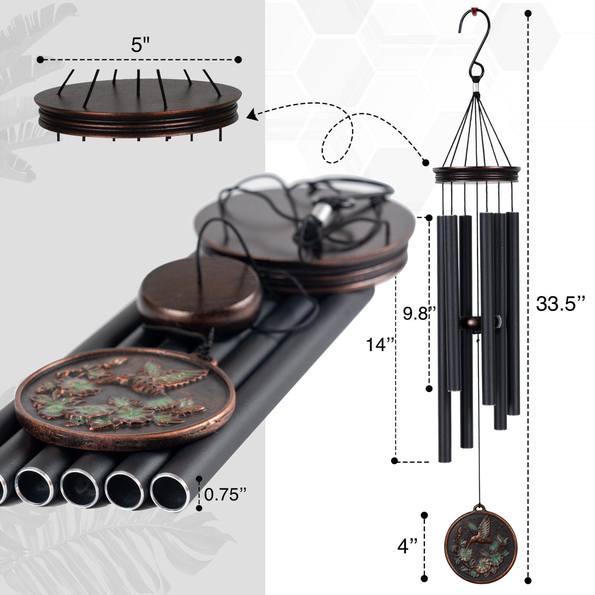 Large Wind Chimes for Outside Deep Tone 34"| 46'' Wind Chimes Outdoor ,Hummingbird Wind Chime,Sympathy Gift,Patio,Home Décor