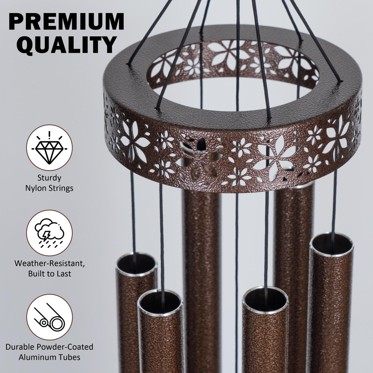 Hollow Aura Bronze Flower Deep Tone Wind Chime – 38, 48 & 58 in