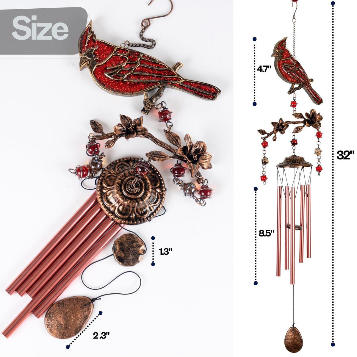Cardinal Wind Chimes Gift for Mom | 32" Outdoor Porch Decor | Memorial Sympathy | Mother's Day Gift | Cardinals Appear When Angels Are Near