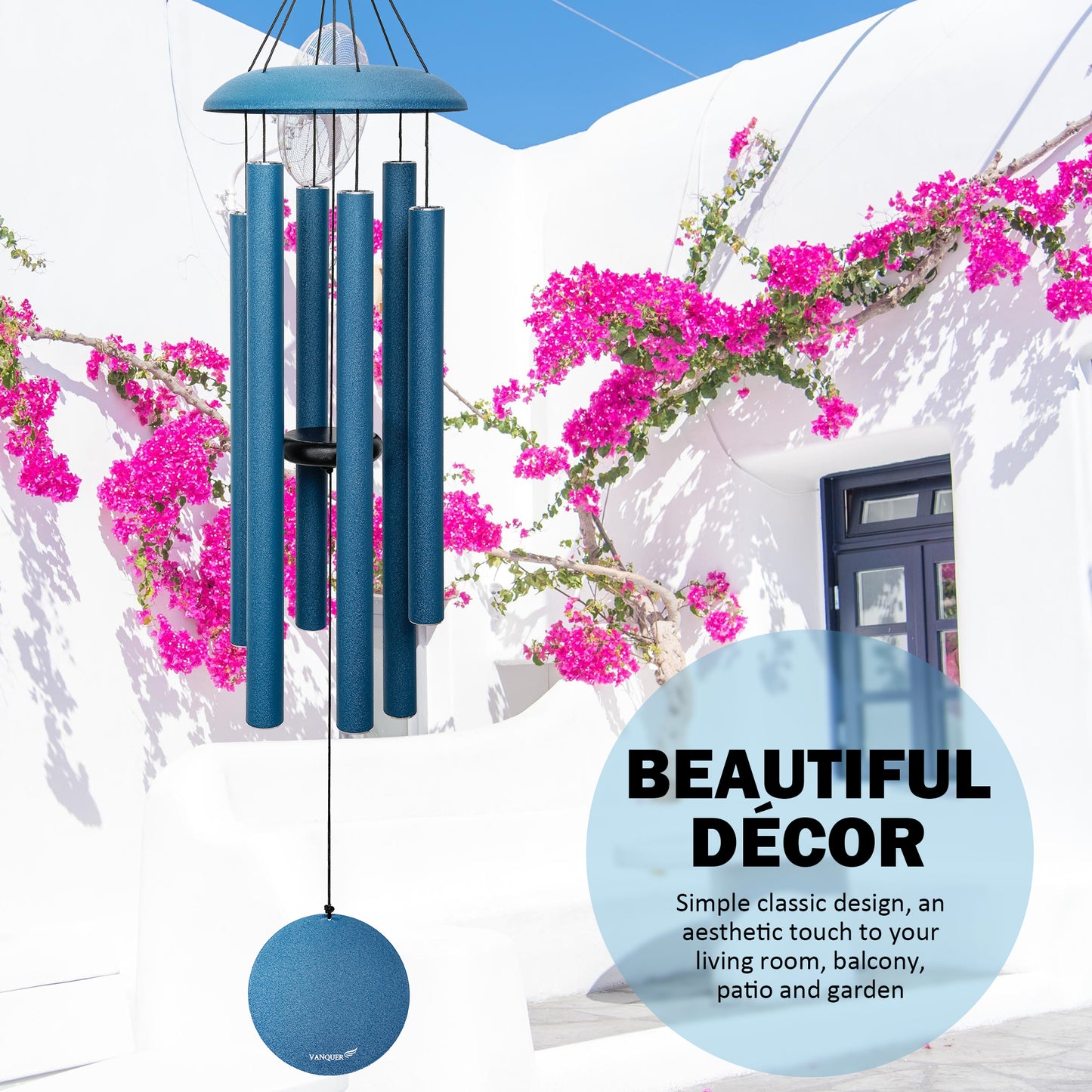 38" Wind Chimes for Outside Deep Tone Pacific Blue