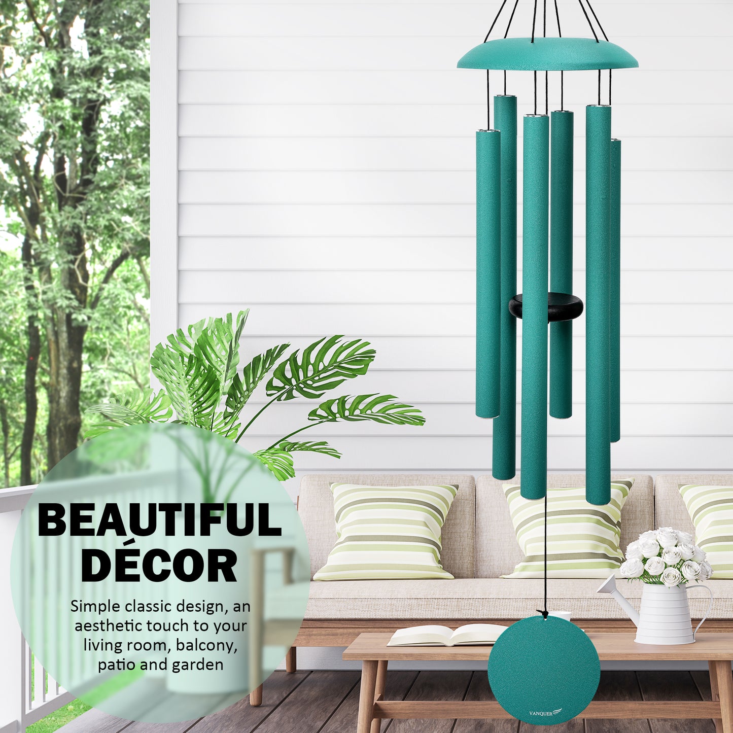 38" Wind Chimes for Outside Deep Tone Patina Green